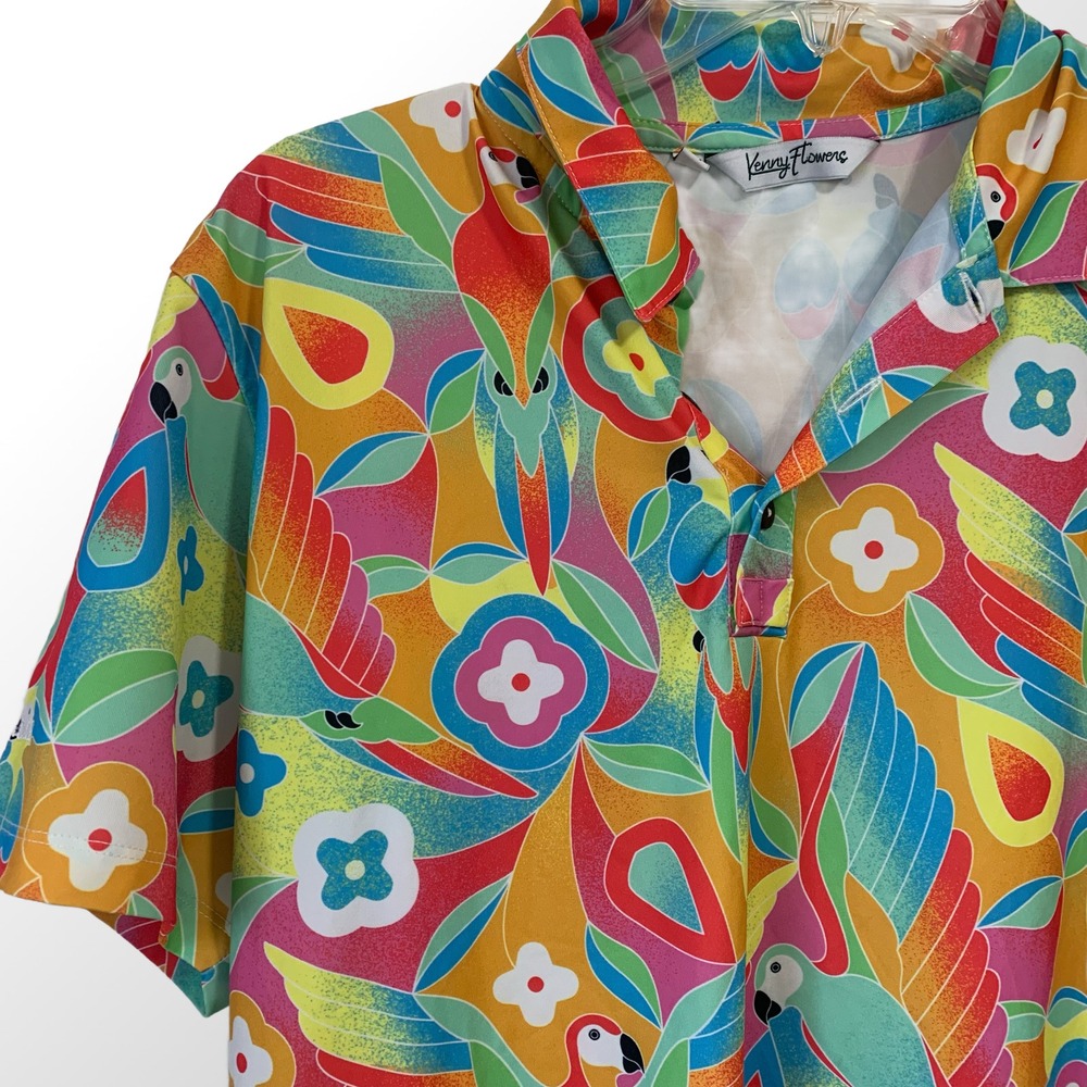 Kenny Flowers‎ Caribbean Parrots Mens Golf Polo Size Small Stretch - Picture 4 of 9
